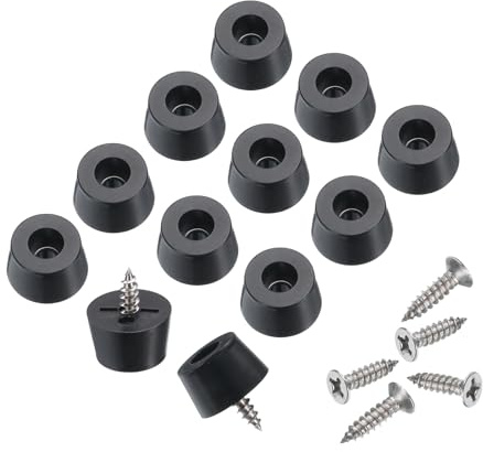 Sourcing Map 24pcs Rubber Feet Bumpers Buffer, Conical Rubber Feet Pad with 4mm Screws for Cutting Board, Non-Slip, Noise Reduction, Black, 0.4H x 0.7D