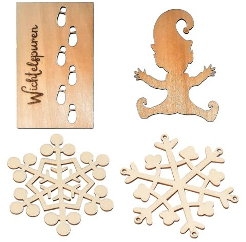 Yamobi 4 Stück Weihnachtswichtel Zubehör Set, Wichteltür Zubehör, Wichtel Fußspuren Schablonen, Wiederverwendbare Weihnachtswichtel Deko für Fenster, Türen
