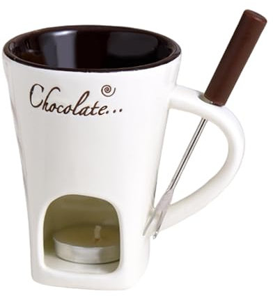 Chocolate fondue set, tea light chocolate fondue cup made of ceramic, ceramic bowl with tea light holder, melting pot for chocolate and cheese, melting pot, fondue cup with forks