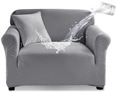 Tokokimo Stretch Wasserdichter Sofabezug, Auslaufsicherer Möbelschutz für Kinder und Haustiere (1-Sitzer, Grau Kariert), der Bezug Muss für Einen Perfekten Sitz in die Sofa-Spalten Gesteckt Werden