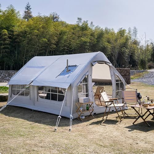 Luftzelt Aufblasbar Camping mit Luftpumpe, Aufblasbare Zelt 6-8 Personen, Big Air Haus Zelt, Einfache Einrichtung Große Familienzelt Aufblasbar Campingzelt, Glamping Zelte (Gray Pro, 385x260x200cm)