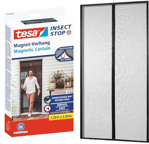 tesa Magnetic Curtain con chiusura automatica - Zanzariera con magneti per porte di balconi e terrazze - Installazione facile senza forature - 2,4 m x 1,2 m