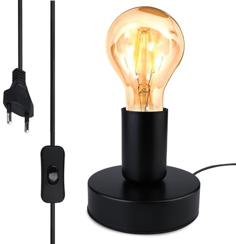 LEKEFETO Lampada da comodino retrò con interruttore a cavo, attacco E27, vintage, portalampada da tavolo, E27, base per lampada da comodino, decorazione per la casa (senza lampada)