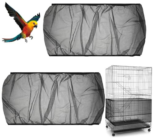 Aphumedc 2Pcs Universal Bird Cage Seed Catcher - Adjustable Netting with Large Stretchy Cover Skirt, Soft Airy Net for Round and Square Cages (Black)