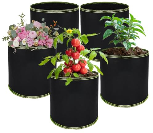 LUMOOM 5 Stück 12L Tomaten Kübel, Kartoffel Pflanzsack, Hochbelastbare Verdickte 1 Gallonen Stofftopf, Wiederverwendbare Pflanztasche, Grow Töpfe für Gemüse, Erdbeeren, Blumen (25 * 22CM)