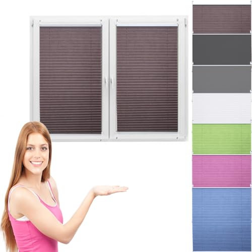 Plissee Verdunklung Rollo 105x130cm ohne Bohren Lichtfilterung Doppelrollo für Fenster Tür Khaki
