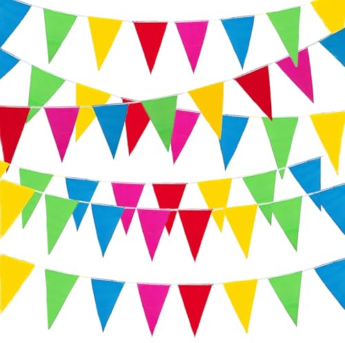 Guirlande Fanion 50 Mètres 150PCS, CIYIN Banderole Multicolore, Bannière Fanions Extérieur, Pennant Banner Nylon, Guirlande Drapeau Fanions pour Fête Jardin Pique-Nique Festivals Décor