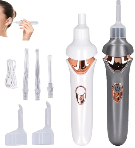 Ohrenschmalz Entferner Sauger, Sicheres Und Weiches Ear Cleaner, mit Sauger und Waschbaren Ersatzköpfen (Grau+Weiß)