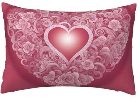 KOUUIP Federa per cuscino con stampa romantica a forma di cuore, in peluche, ultra morbida, con cerniera,