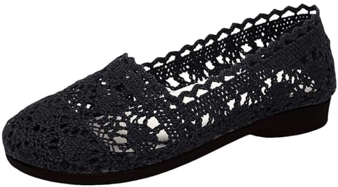 Ballet Pumps Size 7 for Women's Top Summer Lace Mesh Canvas Non Slip Lightweight Breathable Comfortable Walking Shoes Comfy Feet Shoes (Black, 5.5)