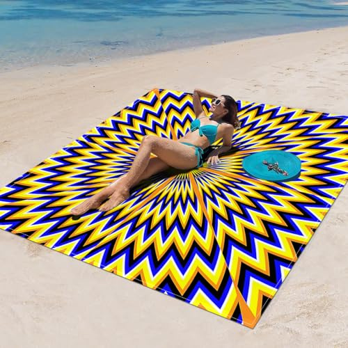Surwin Stranddecke Sandfrei Wasserdicht, XXL Groß Strandmatte Faltbar Ultraleicht und Tragbar Picknickdecke für Strand, Camping, Outdoor (200x200cm,Mandala-Muster H)