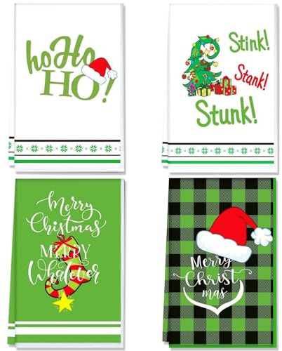Ekukeon Weihnachten Küchentücher 4er Set,Geschirrtücher Weihnachten | Küchenhandtücher,Winter Christmas Dekoration Handtücher,Trockentuch Saugstarke Strapazierfähig,40 x 60 cm