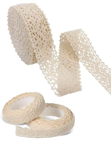 FUGLUS Cinta de encaje vintage Cinta de encaje beige, Cinta decorativa autoadhesiva Cinta de borde de encaje para manualidades Decoración de bodas Caja de regalo para álbumes(3 Rollos)