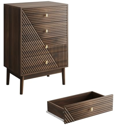 Commode avec 4 tiroirs, armoire de rangement, pour salon, salle à manger, noyer, 60 x 40 x 90 cm