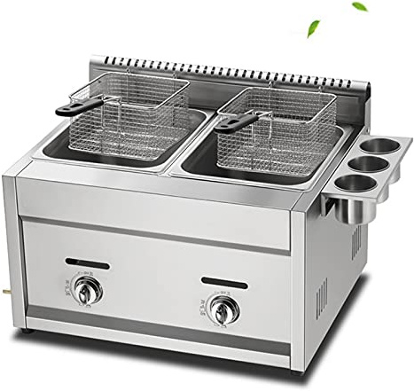 Friteuse commerciale Gaz GPL professionnel, 22L multifonction pour frites beignets Poisson - Contrôle de la température debout, puissance de feu réglable - Comprend des paniers et un couverc