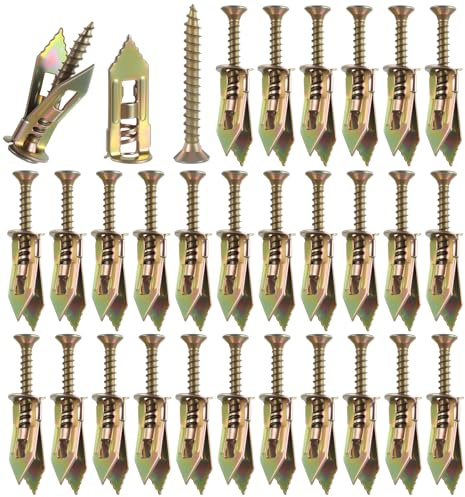 50Pcs Self Drilling Anchor Screws, Drywall Anchor Bolts Screw Self-Drilling Dry Wall Anchors, Metal Expansion Bolts for Plasterboard Fixings Hollow with Gypsum Board, M4x30mm，25 Screws & 25 Pillars