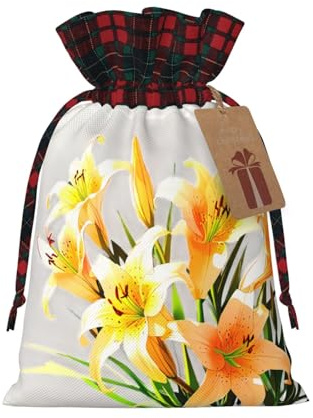 WZYCWB Un bouquet di gigli gialli sacchetti regalo di Natale per feste di Natale forniture decorazioni, 20 x 30 cm sacchetti regalo con coulisse in iuta colorblock,