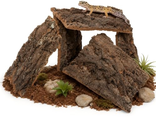 Gadpiparty 4 Pack Natural Cork Bark for Reptile Terrariums, Wood Hide Decor | Random Shape & Size Cork Bark Pieces for Bearded Dragons, Lizards, Geckos & Tortoises, Terrarium Climbing and Hiding Decor