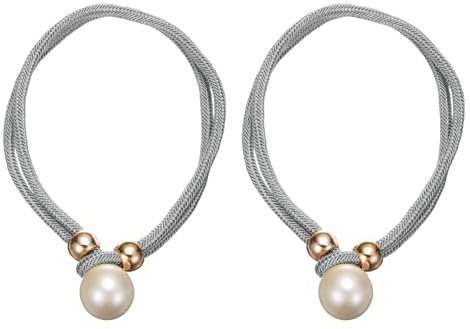 PATIKIL Gardinbindningar, 2-pack pärlbindningar dekorativa hållare med fästringrep gardin bakstycken för fönsterdraperi, grå