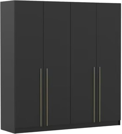 Drehtürenschrank 57×200×210 cm, 4 Türen, Holzgriffe, 2 Kleiderstangen plus Einlegeböden, ABS-Kanten, HDF-Rückwand, Stauraum Schlafzimmer - Imoebel24
