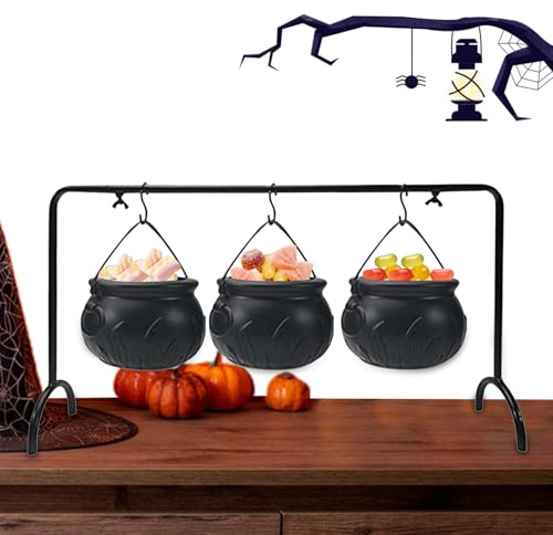Generico Cauldron Halloween - 21,65 x 11,81 Zoll Bauchmuskeln, Set mit 3 schwarzen Töpfen auf Zauberer auf | Display für Bonbon-Titel, Dekorationen für Halloween-Partys, Dekorationen