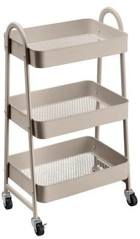 Carro de cocina multiusos de metal color beige de 3 cestas y 44x31x79 cm