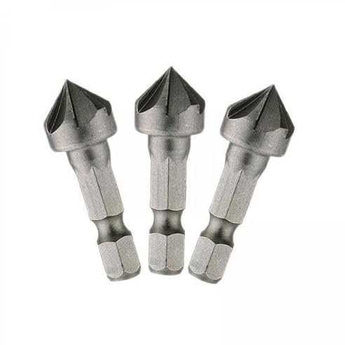 Qianly 4x Taladro Avellanador de 3x90 Grados Reemplaza a Herramientas de Metal de Vástago Hexagonal Resistente, Avellanado 5 Flauta para