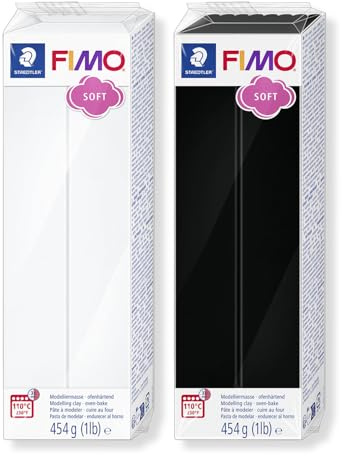 FIMO Modelliermasse Set Schwarz & Weiß – Weiche ofenhärtende Knetmasse für Einsteiger – 2 Großblöcke à 454 g mit 8er-Portionierung – Vielseitig für Schmuck, Accessoires und Deko