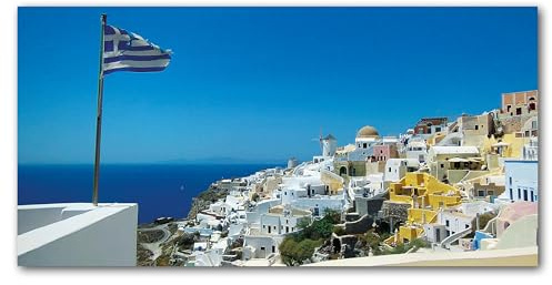Glücksvilla - Città di Santorini (immagine in vetro acrilico 5 mm, 80 x 40 cm) in Germania - Stampa artistica da parete decorativa trasversale - Grecia Città Mare Egais Cicladi