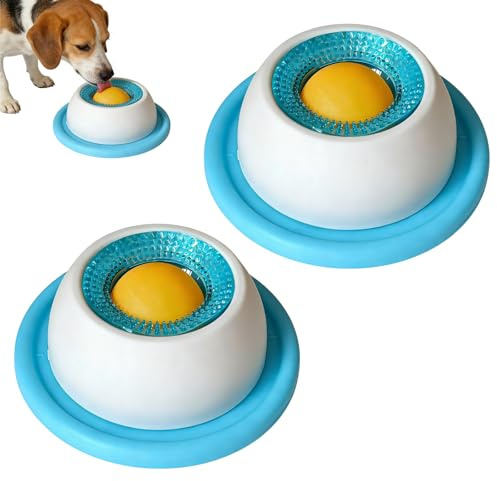 TOATELU 2 stycken läckmattor för hundar, hundklick-leksaker, lick skål för hundar med integrerad roterande boll, nonhalk sällskapsdjur berikningsleksak, för uttråkade valpar foderutgåva – blå