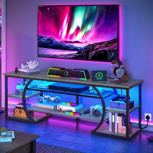 YITAHOME 160cm TV Stand Cabinet with 2 AC & 2 USB Socket for TVs up to 70 inch with 7 RGB LED 22 Modes Lights Entertainment Centre for Living Room and Bedroom Grey