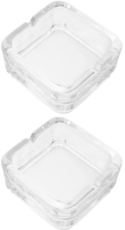 CONGARTENO Cenicero Cuadrado de Vidrio Transparente 2 Pcs, 9,4 X 9,4 X 4 Cm, Portátil para Interiores y Exteriores, Decoración Moderna para Sala de Estar, Oficina y Jardín