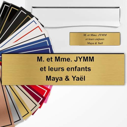 Placa de buzón personalizada, 10 x 2,5 cm, adhesivo de PVC, grabado láser, 22 colores, con o sin patrón (oro cepillado texto negro)