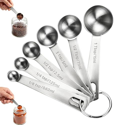 6 Pièces Cuillere Doseuse en Acier Inoxydable | Graduations US & Métriques ML Gravées,Cuillère Doseuse pour Ingrédients Secs et Liquides,Pour Cuisine & Pâtisserie