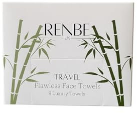 Renbe UK Flawless Face Towels Travel Pack 8 Count | Biodegradable Bamboo Disposable Face Towel 20×25cm | Ultra Soft Makeup Remover | Lint-Free Dry Wipes