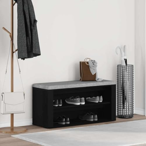 Ziaphsol Skåbänk, svart ek, 100 x 35 x 45 cm, trämaterial med förvaringsutrymme, sittbänk för hall och entré, platsbesparande byrå med 2 fack, stabil, lättskött hylla