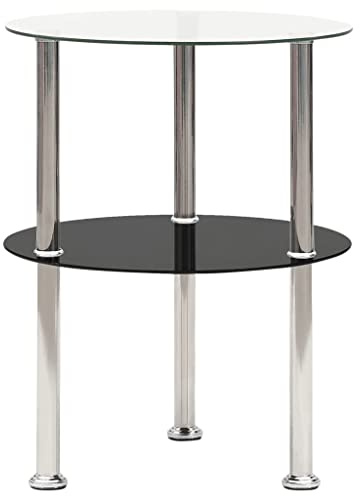 Sinkzol Beistelltisch mit 2 Ablagen aus gehärtetem Glas und Edelstahl 38 cm Durchmesser, transparenter Ziertisch für Wohnzimmer, Schlafzimmer, Flur, vielseitiger Couchtisch und Telefontisch