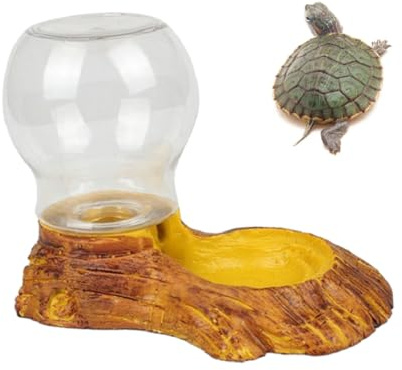GRIRIW Automatic Reptile Water Feeder Bowl for Tortoises and Lizards with Resistant Coating, Tasteless Resin Material, Wood Shape and Texture Design for Terrarium Use