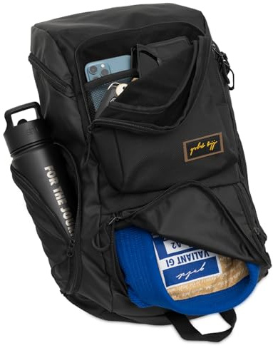 Gold BJJ Jiu Jitsu Rucksack – robuster Turnbeutel mit wasserdichter Gi Pocket, Schwarz, 25 Liter