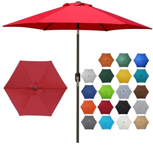 Blissun Parasol de terrasse de 2,3 m, parasol de jardin avec manivelle d'inclinaison à bouton poussoir (rouge)