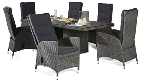 La Casa di Caesar Polyrattan Tischgruppe Barcelona Grau-Mix Tisch 6 Stühle Gartenmöbel-Set