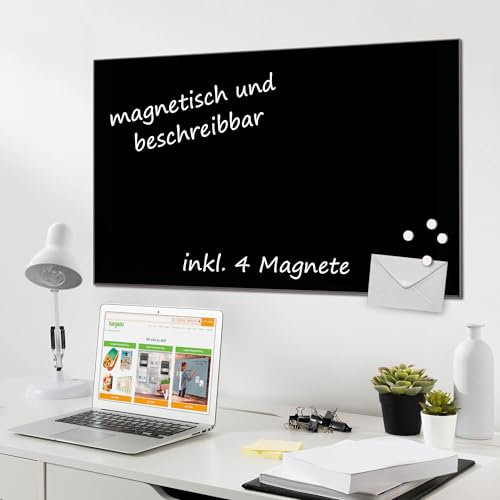 banjado Glas Magnettafel (45 x 30cm) - Magnetwand Glas - Magnetpinnwand als Memoboard - Pinnwand Magnettafel Küche, Büro, Kinderzimmer - Tiefschwarz