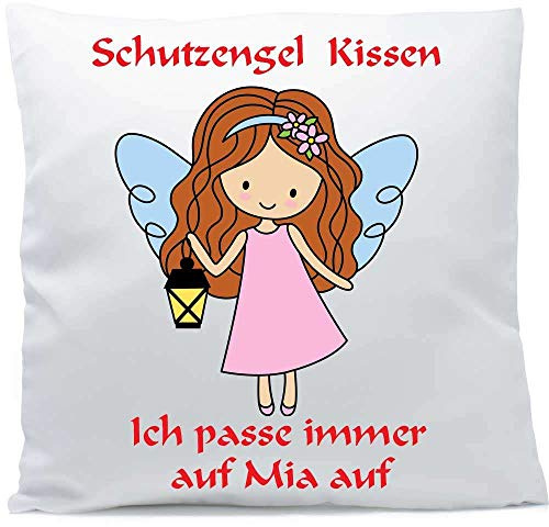 Kissen mit Namen Wunschtext Schutzengel Mädchen rote Haare 40x40 cm inkl. Füllung Kuschelkissen, Kissen Farbe:Vorderseite weiß/RS rot