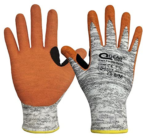 1 Pair Cut Level 5,HPPE/Glass Fiber Knitted Liner, Palm Sandy Foam Breathable Nitrile Rubber Coated Work Safety Gloves, Anti-slip, Abrasion, Thumb Crotch Reinforced,ISO13997 Cut Level D (Large) …
