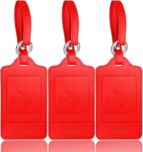 Teskyer Kofferanhänger, 3 Stück - langlebig, weich, Auffällig, Schutz der Privatsphäre, PU-Leder, Kofferanhänger Flugreise, Travel Essentials, Rot