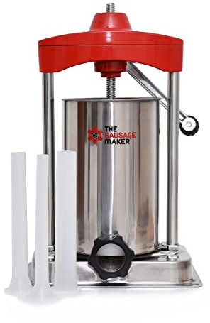 The Sausage Maker - 15 lb. Heavy Duty Vertical Sausage Stuffer - Includes Stuffing Tubes - Stainless Steel Frame, Metal Gears