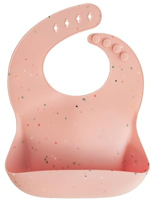 mushie Bavoir Bébé en Silicone | Bavoirs Imperméables Réglables | Bavoirs Faciles à Essuyer | 4 Tailles Réglables Avec Poches Avant Profondes | 100% Sans BPA et Phtalate | Pink Confetti