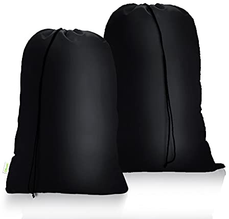 OTraki Medium Laundry Bag 24x32 inch Heavy Duty Travel Dirty Clothes Bag 2pcs Machine Washable Laundry Bag with Drawstring Closure for Home Dorm, Drying Do Not Exceed 176℉ Black