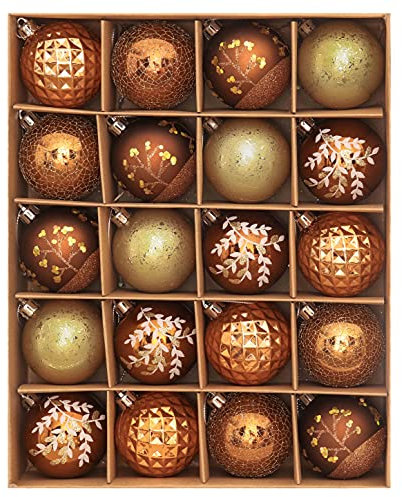 Valery Madelyn Weihnachtskugeln 20 Stücke 6cm Christbaumkugeln Kunststoff Weihnachtskugel Geschenkpaket Weihnachtsdeko mit Aufhänger Bronze Weihnachtsbaumschmuck Waldland Thema（L）