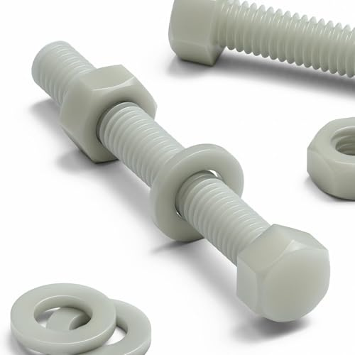 20x boulons hexagonaux naturels en PA66 GF M6 x 70mm, écrous et rondelles | Vis à tête hexagonale renforcées de fibres de verre, plus rigides, résistantes à la corrosion et non magnétiques